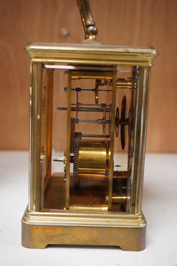 J. W. Benson, a brass carriage timepiece, 15cm